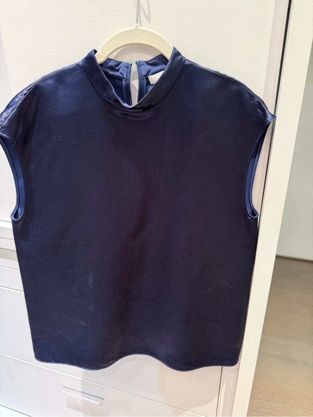 Tibi Sleeveless Navy Mock Neck Top